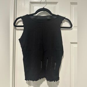 Easel Black Tank Top with Button Detail